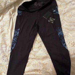Womens workout leggings black with blue graphics accent color BSP Size Large